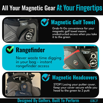 Magnetic Golf Towel & Magnetic Landing Pad – Premium Microfiber Waffle Weave I Scrub Pad I Wash Pocket I Golf Gift I Cart Carry and Tour Bag (Magnetic Landing Pad & 16" x 24" Golf Towel)