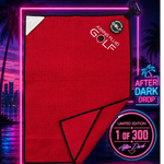 After Dark limited edition Magna-Anchor magnetic golf towels in black with neon trim, from Aiming Fluid Golf.