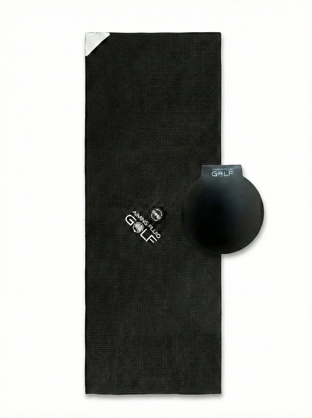 Black The 40 16x40 magnetic golf towel with steel-core Landing Pad for premium golf bag setup.