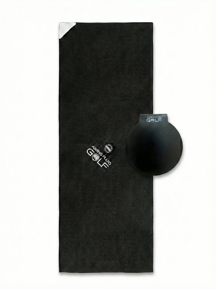 Black The 40 16x40 magnetic golf towel with steel-core Landing Pad for premium golf bag setup.
