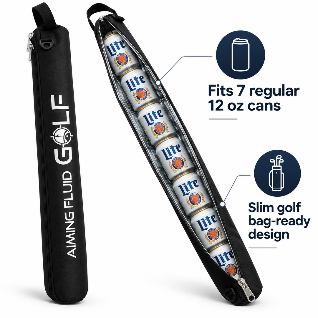 Aiming Fluid Golf golf bag tube cooler fits seven regular 12 ounce cans