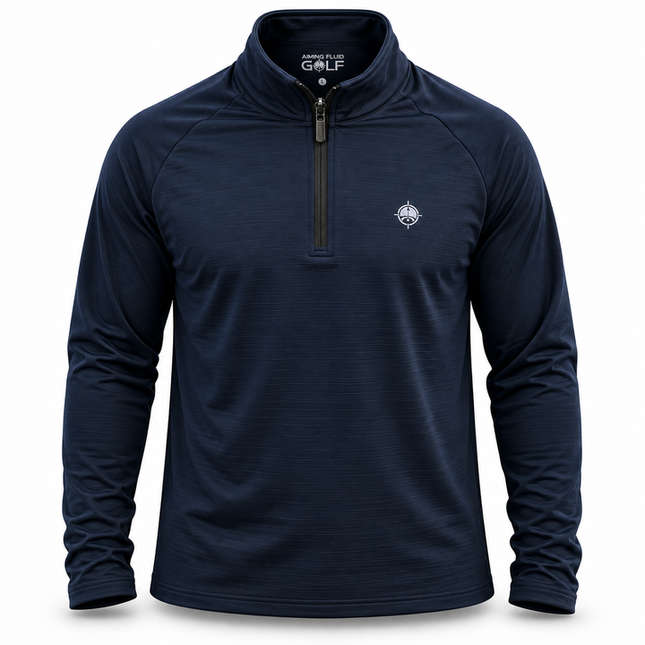 Aiming Fluid Golf navy performance quarter zip premium white background product image