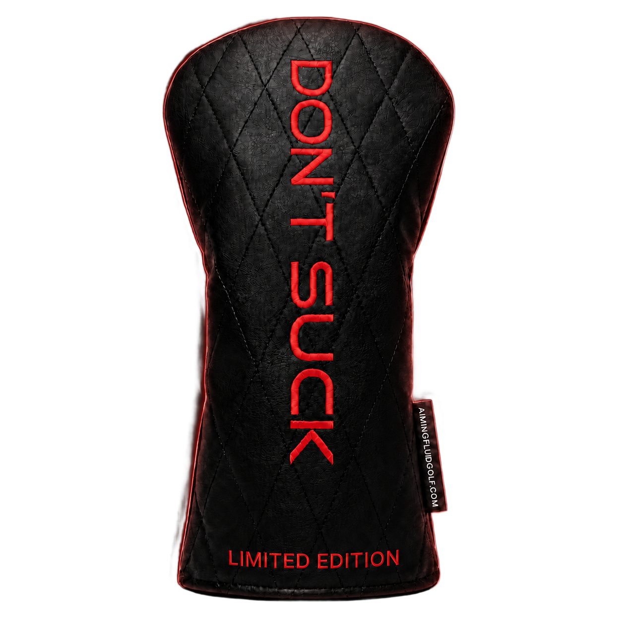 After Dark DON'T SUCK limited edition driver headcover in Hotwire Red neon embroidery on matte black