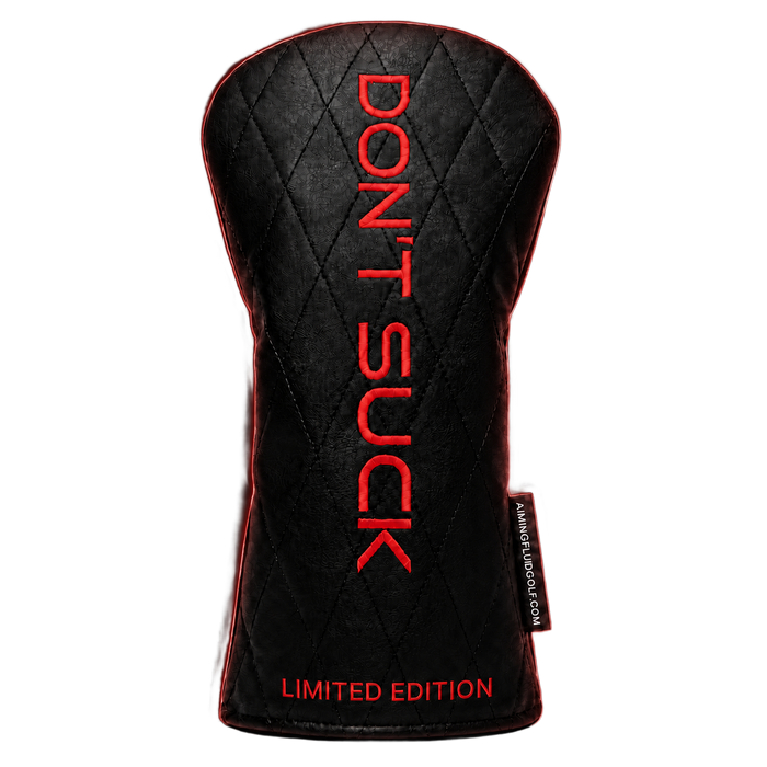 After Dark DON'T SUCK limited edition driver headcover in Hotwire Red neon embroidery on matte black