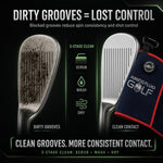 Aiming Fluid Golf navy blue microfiber golf towel with red trim, showing clean club grooves.