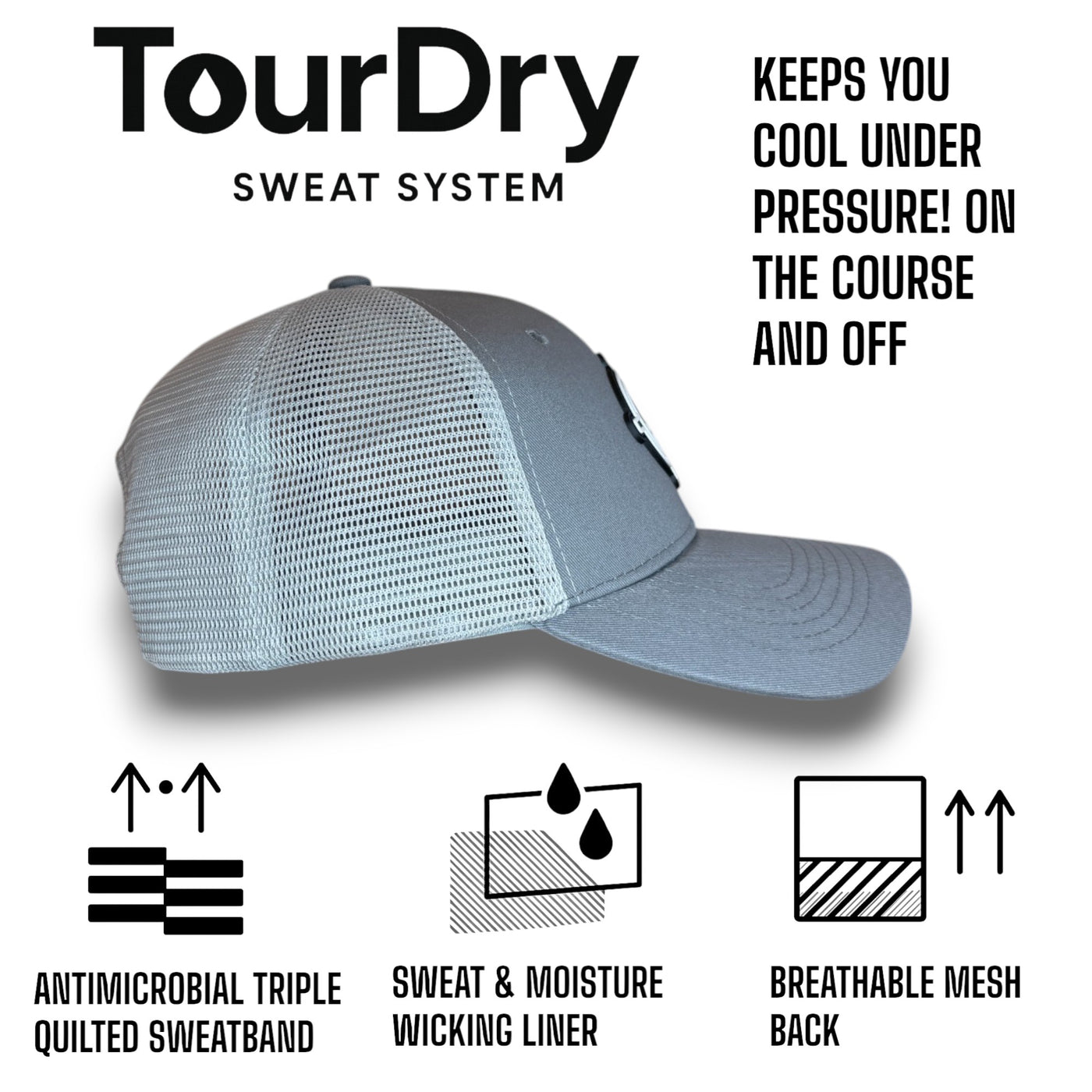 Premium Golf Gym Boat Hiking Tennis Bike Hat TourDry Sweat System Odor-Resistant Sweatband Moisture-Wicking Liner One Size