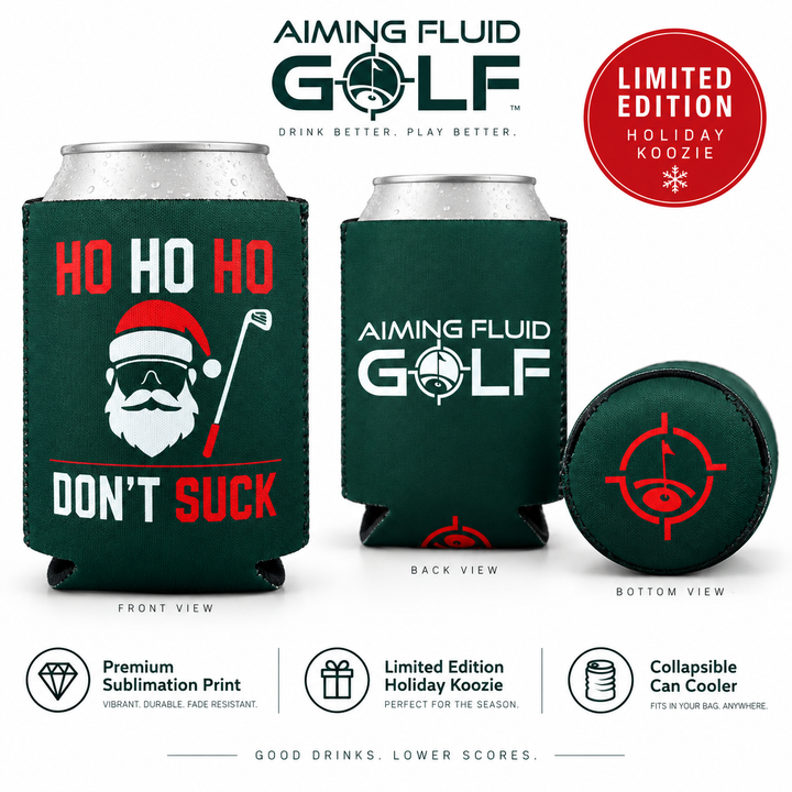 Aiming Fluid Golf Limited Edition Holiday Reserve Series koozie details and premium sublimation print
