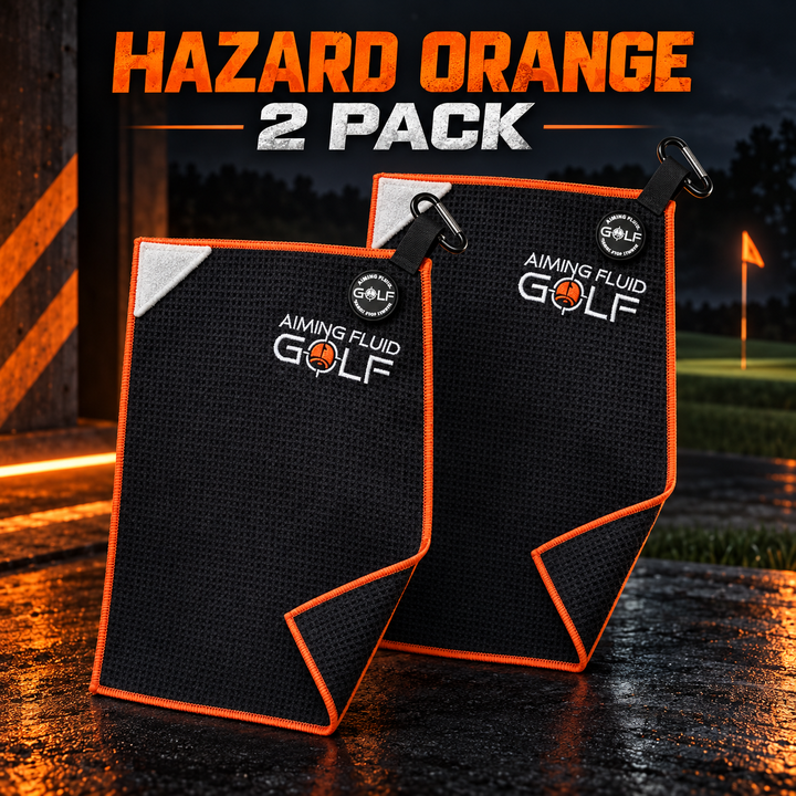 Two Aiming Fluid Golf Hazard Orange magnetic golf towels