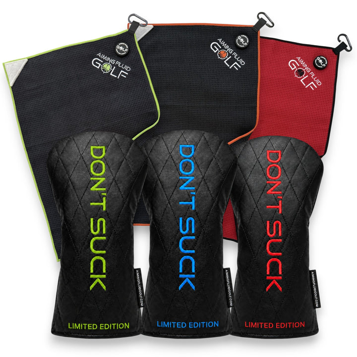 Aiming Fluid Golf After Dark 6-Piece Collection – 3 Limited Edition Don’t Suck Headcovers + 3 Magnetic Golf Towels