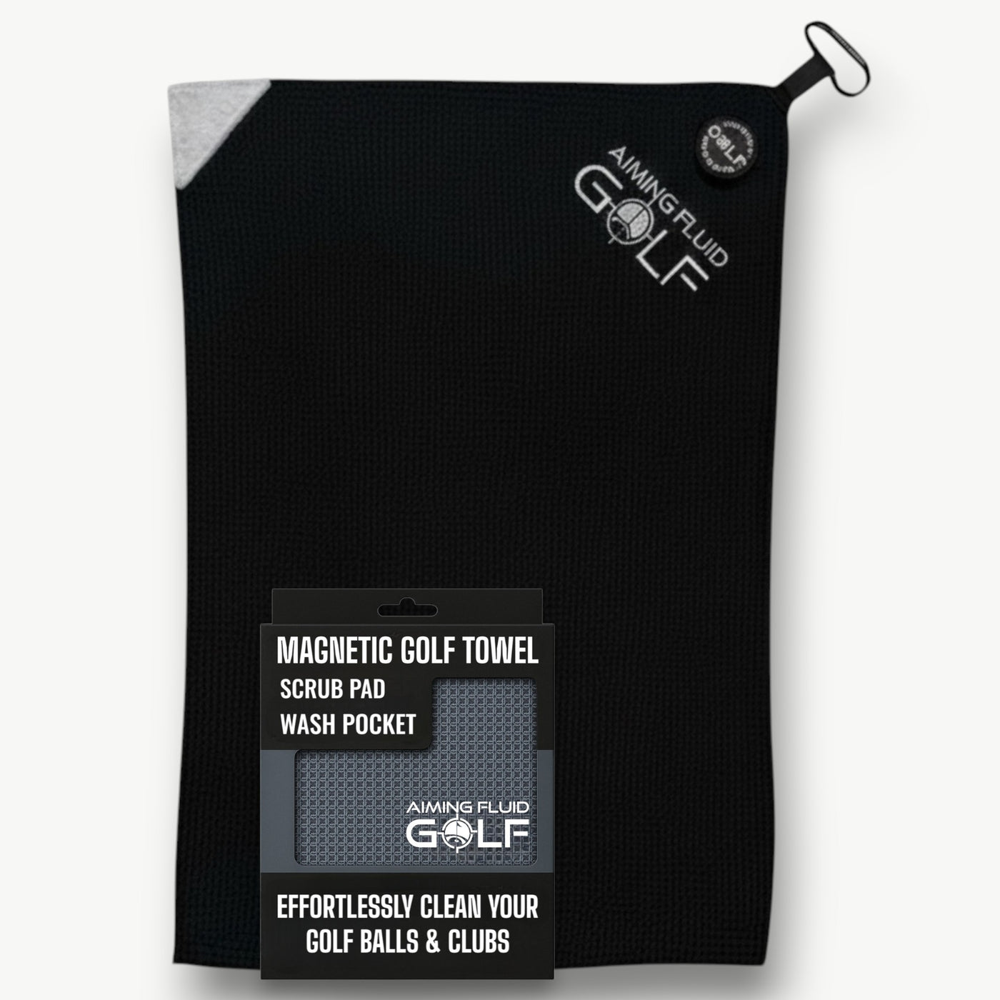 Multi-Function Magnetic Golf Towel with Wash Pocket, Magna-Anchor Technology, Waffle Pattern, Ball Scrubber – Perfect Golf Gift for Men & Women (16" x 24" Stubby)