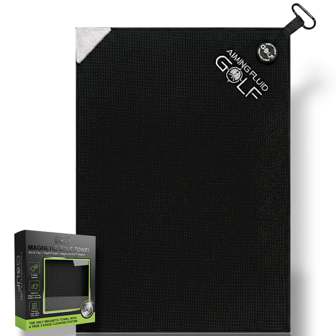 Multi-Function Magnetic Golf Towel with Wash Pocket, Magna-Anchor Technology, Waffle Pattern, Ball Scrubber – Perfect Golf Gift for Men & Women (16" x 24" Stubby)