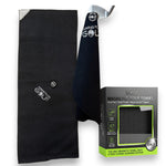 Aiming Fluid Golf The 40 16x40 black magnetic golf towel with scrub pad, Magna-Anchor magnet, and waffle microfiber.