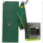 Aiming Fluid Golf The 40 16x40 Augusta green magnetic golf towel with scrub pad and Magna-Anchor attachment.