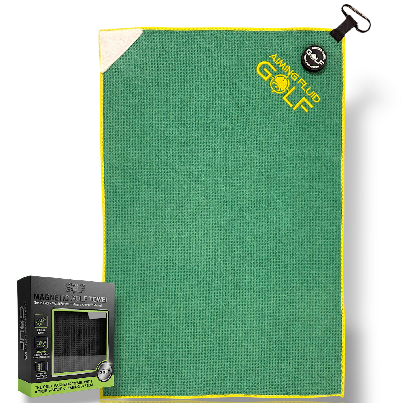 Multi-Function Magnetic Golf Towel with Wash Pocket, Magna-Anchor Technology, Waffle Pattern, Ball Scrubber – Perfect Golf Gift for Men & Women (16" x 24" Stubby)