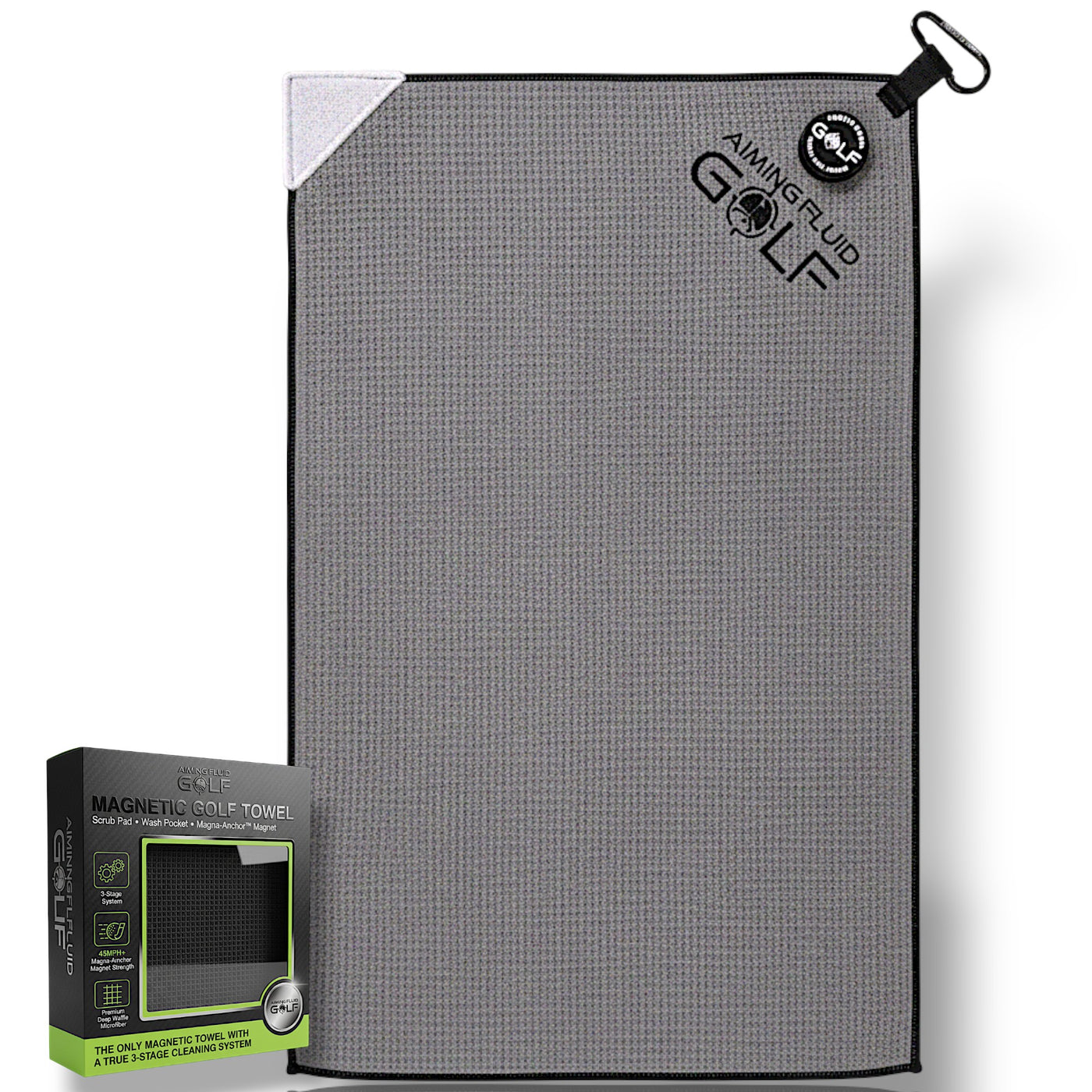 Multi-Function Magnetic Golf Towel with Wash Pocket, Magna-Anchor Technology, Waffle Pattern, Ball Scrubber – Perfect Golf Gift for Men & Women (16" x 24" Stubby)