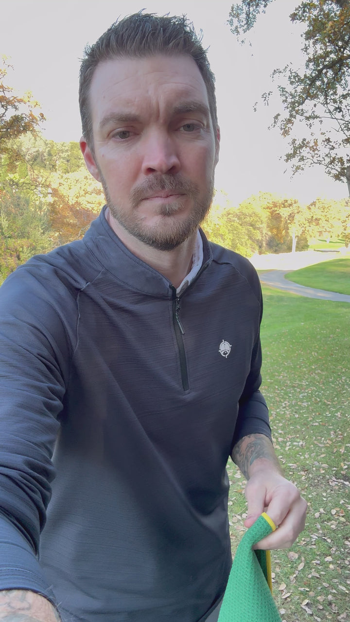 The 40 magnetic golf towel video showing large 16x40 towel coverage and cleaning routine.