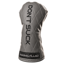 DON'T SUCK Reserve Smoke driver headcover in gunmetal quilted leather with black embroidery