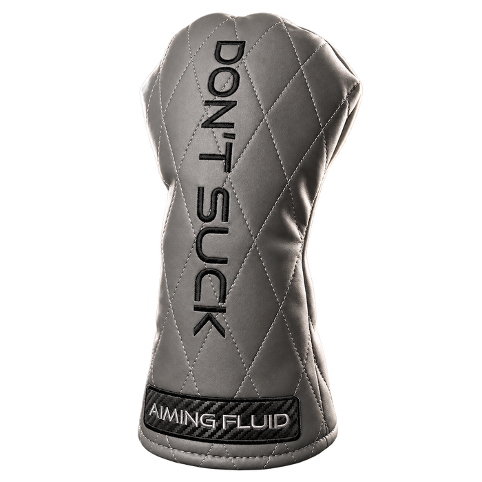 DON'T SUCK Reserve Smoke driver headcover in gunmetal quilted leather with black embroidery