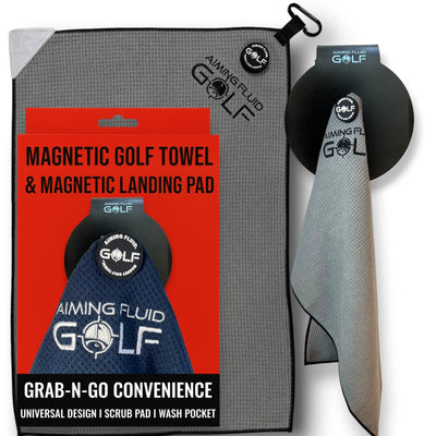 Magnetic Golf Towel & Magnetic Landing Pad – Premium Microfiber Waffle Weave I Scrub Pad I Wash Pocket I Golf Gift I Cart Carry and Tour Bag (Magnetic Landing Pad & 16" x 24" Golf Towel)