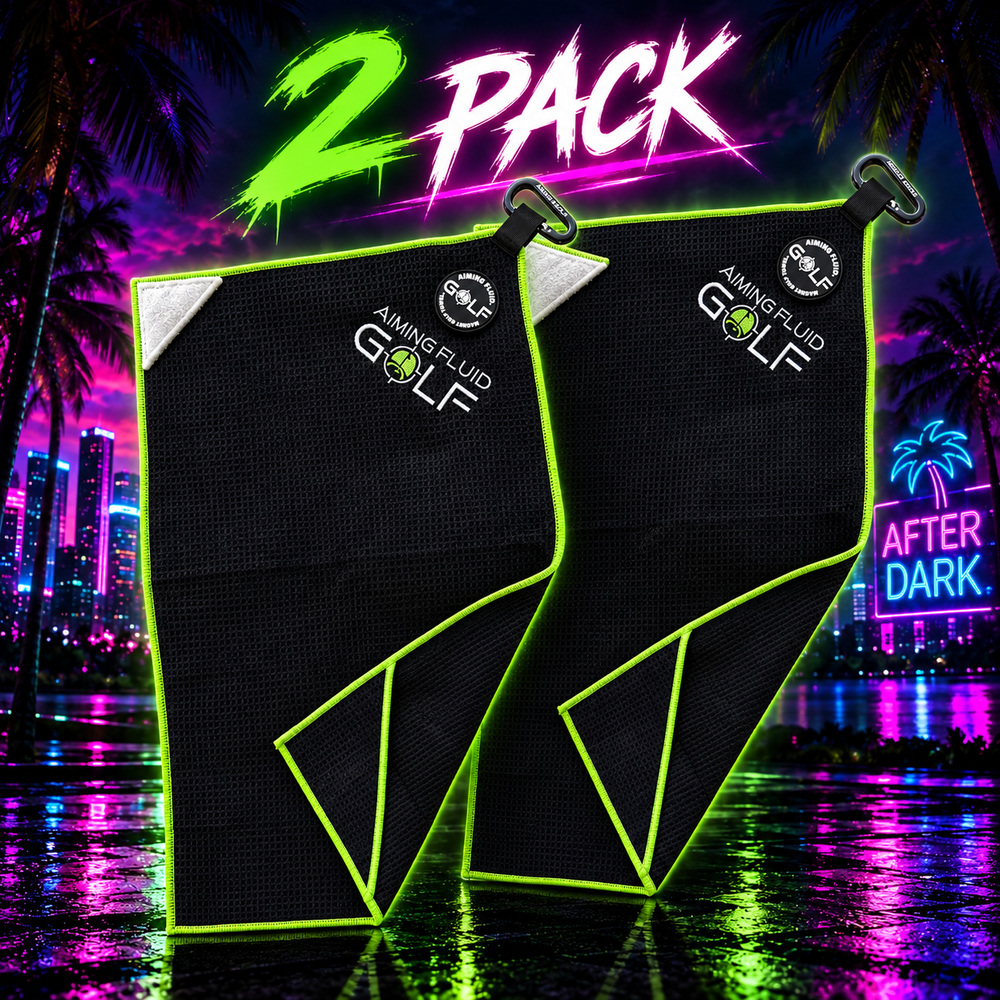 Two Aiming Fluid Golf After Dark Venom Green magnetic golf towels