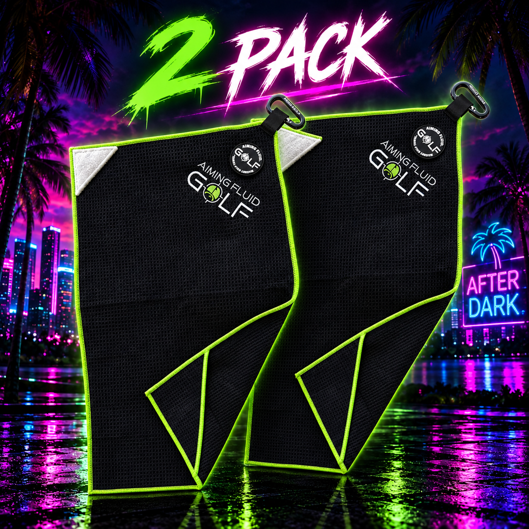 Two Aiming Fluid Golf After Dark Venom Green magnetic golf towels
