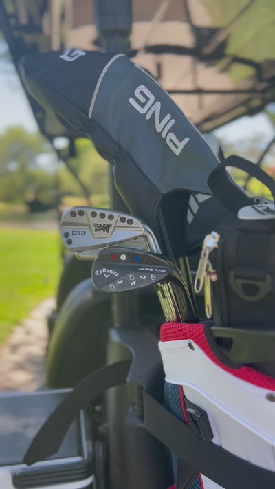 Aiming Fluid Golf (THE BEST TOWEL IN GOLF) Magnetic Towel Tall Boy (Large) in color grey, using our magnet