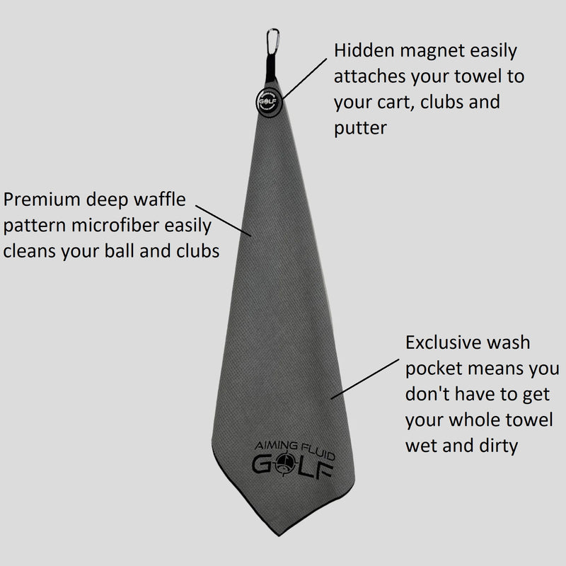 A photograph of the magnetic golf towel.